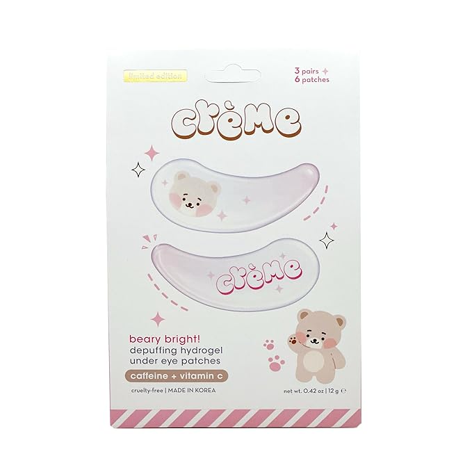 The Crème Shop Boba Bears Beary Bright Under Eye Patches - Under Eye Patches for Puffy Eyes and Dark Circles - Made with Caffeine & Vitamin C (3 Pack)