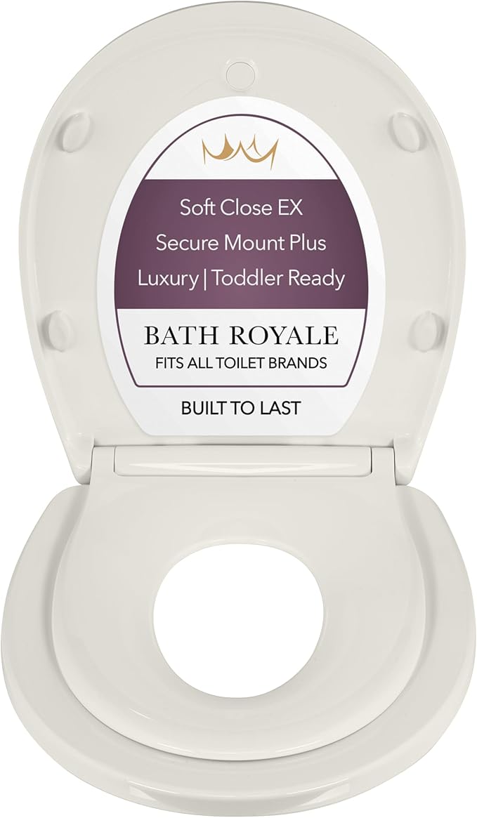 BATH ROYALE Potty Training Seat - Soft Close, Kingsport BR720-01, Round Biscuit/Linen, Adult & Child