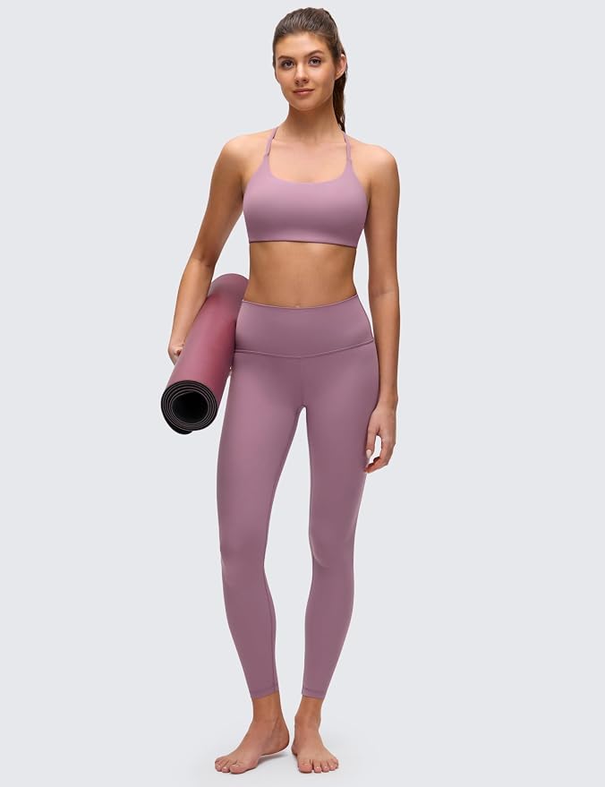 CRZ YOGA Butterluxe Twist Cross Back Sports Bras for Women - U Neck Padded Adjustable Spaghetti Straps Yoga Top