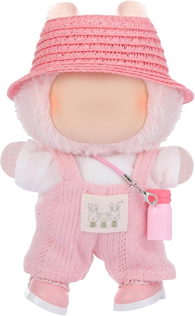 5 Pcs Stylish Set for 17cm Dolls with Fashion Hat ,Water Bottle,Skirt,Shoes and Sweater Outfit Set, Cute Doll Style Accessories Gift(Pretty,Pink)