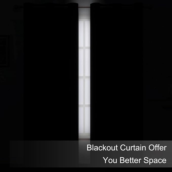 LEMOMO Blackout Curtains 66 x 84 inch/Black Curtains Set of 2 Panels/Thermal Insulated Room Darkening Bedroom Curtains
