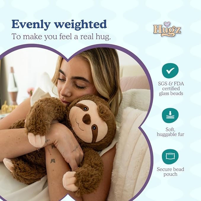 Hugz Official Sid The Sloth – Premium Weighted Stuffed Plushie 3.8 lb for Adults & Kids – Microwavable Stuffed Animal – Heatable & Coolable – Super Soft Fur – Gift Ready Tube Packaging
