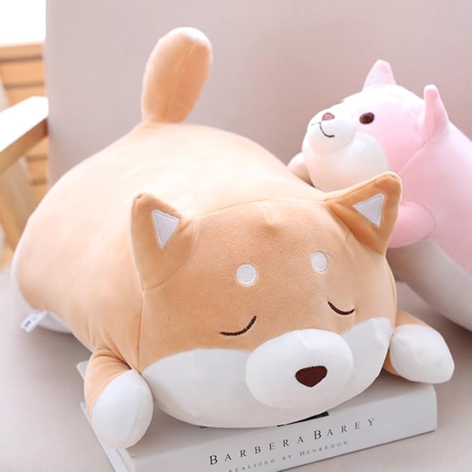 Shiba Inu Dog Plush Pillow, Cute Corgi Akita Stuffed Animals Doll Toy Gifts for Valentine's Gift, Christmas,Sofa Chair, Brown Blink, 22.8"