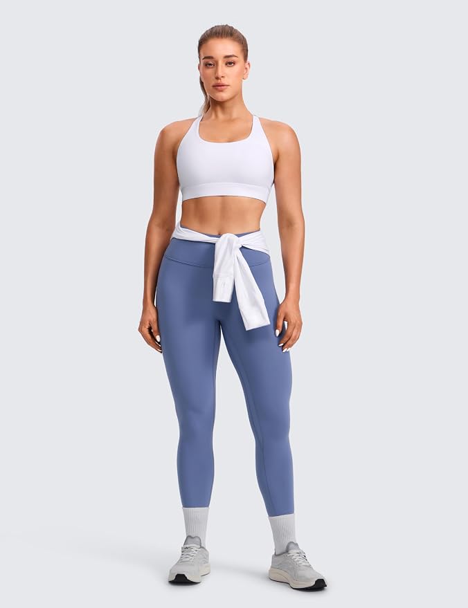CRZ YOGA Butterlift Wide Criss Cross Straps Supportive Sports Bras for Women - Medium Impact Strappy Gym Padded Workout Top