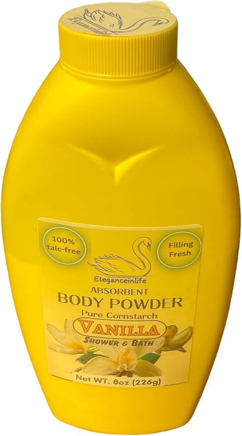 Eleganceinlife Pure Cornstarch Absorbent Body Powder - 100% Talc-Free with Vanilla Scent, 8 oz