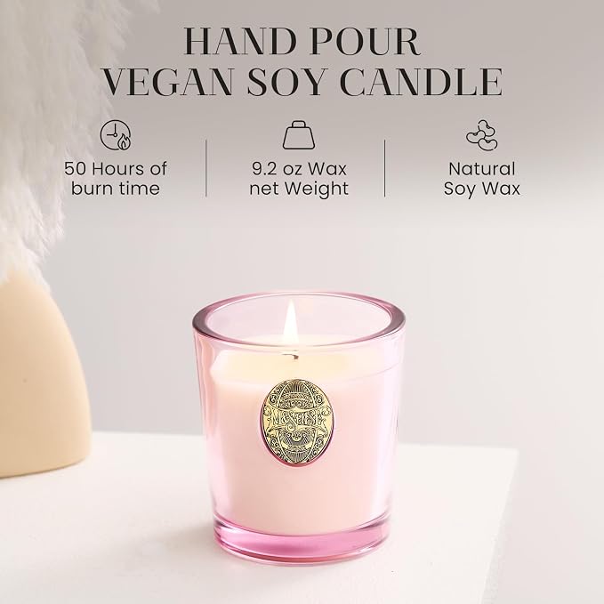 M&SENSE Natural Soy Candle | Jasmine & Pink | 9.2 oz, 50H Burn Time | Candle Gift for Her | Scented Candle for Mothers Day Gifts