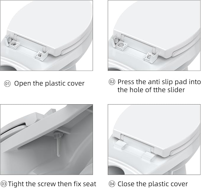 Elongated Toilet Seat, Toilet Lid Slow Close Quiet No Thud, Magnets Down Lock Quick Release Full Flat Potty Training Toilet Seat with Child Toddler Seat White, 19" Bunk Cover
