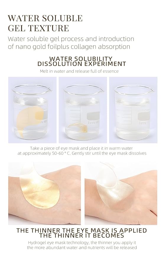 24K Under Eye Patches Gold Collagen Eye Mask, 60 Pairs Hydrogel Under Eye Patches with Hyaluronic Acid, Anti-Aging Treatment for Dark Circles, Puffiness and Fine Lines