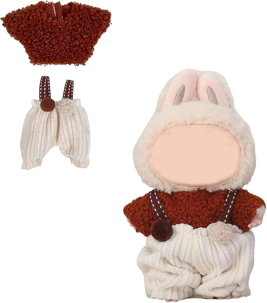 17cm Doll Clothes(NO Doll), Cute Dolls Outfit Accessories with Top + Suspenders Pants, Small Kawaii Clothes Set for Dolls(Style 14)