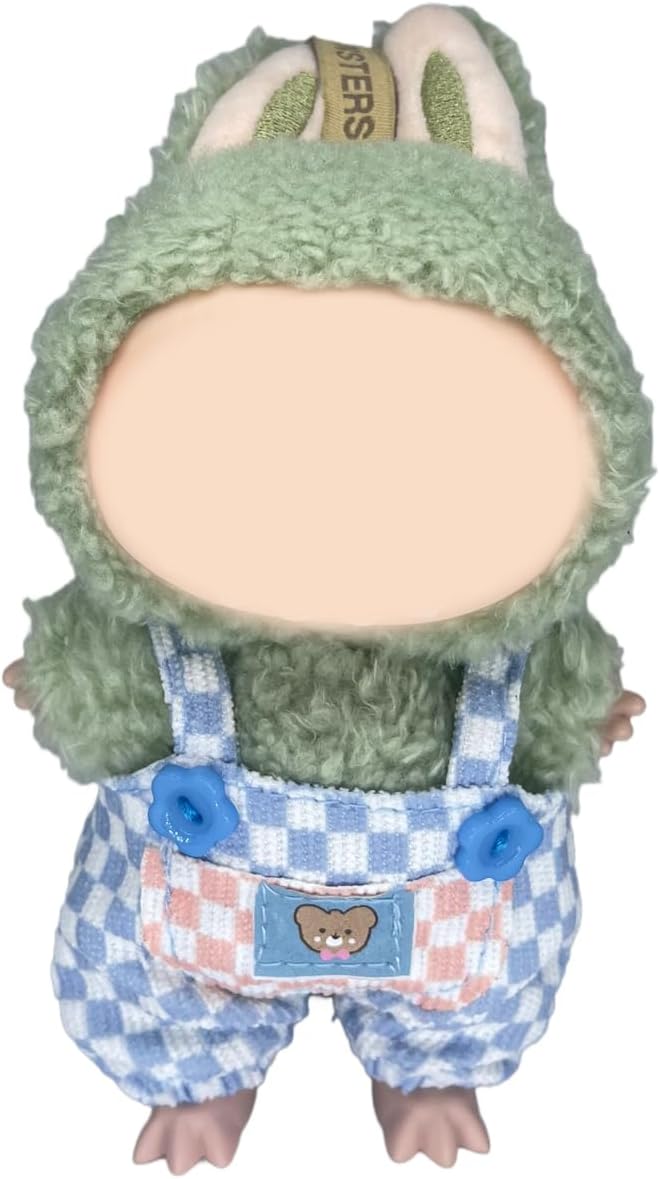 17cm Doll Clothes(NO Doll), Cute Dolls Outfit Accessories with Blue Overalls Small Kawaii Clothes Set for Dolls (Style 2)