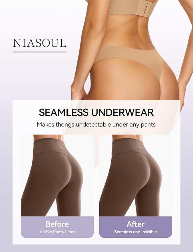 NIASOUL Thongs for Women Seamless Thong Panty Liners No Show Breathable G-Strings Workout Underwear