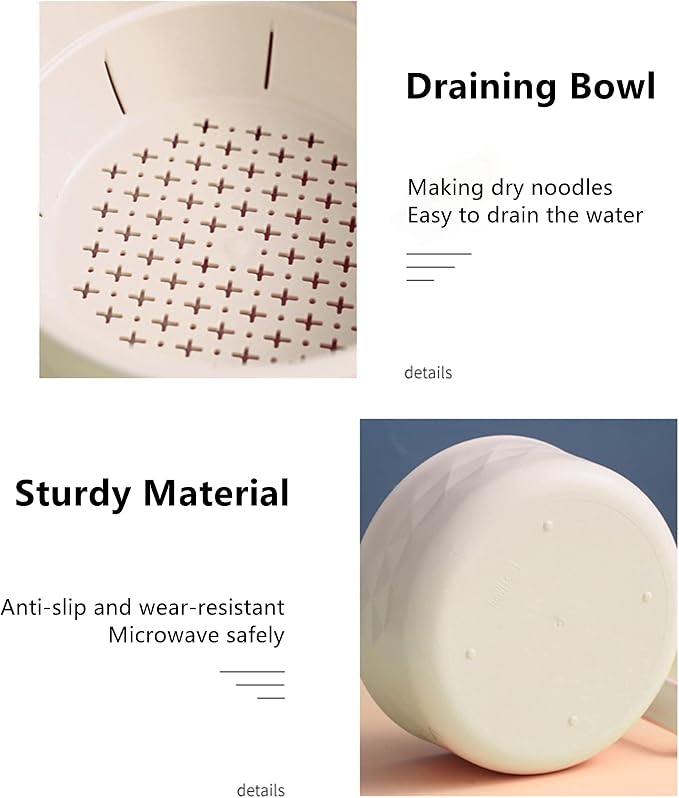 Layron Ramen Cooker Ramen Bowl Set with Chopsticks 33oz Microwave Noodle Bowl College Dorm Room Essentials for Girls for Boys Apartment Essentials-White