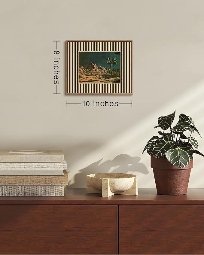 ZZLWBKGL Desert Canvas Art Boho Framed Wall Art for Living Room 8x10in | Vintage Western Artwork Southwestern Cactus Picture Mid Century Striped Paintings for Bedroom Study