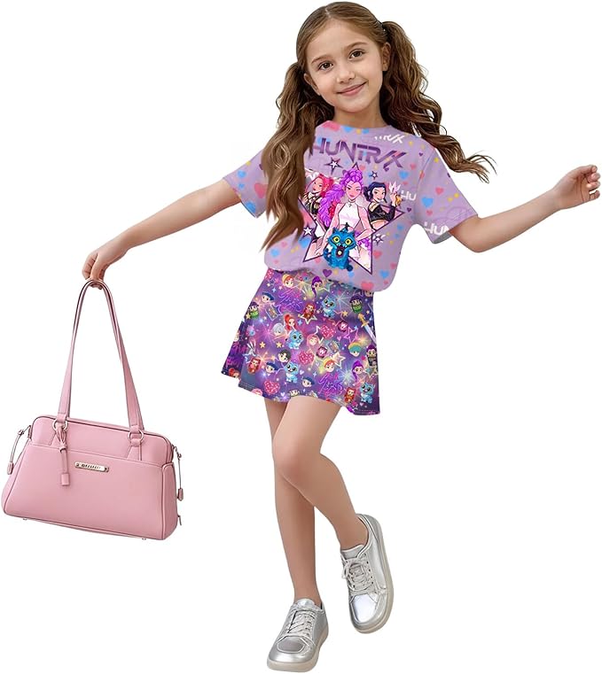 HTHLVMD K Pop Short Sleeve T-Shirt and Skirts Outfits Set for Girls Hunters Rumi Mira Zoey Graphic Tees De-Mon Costume