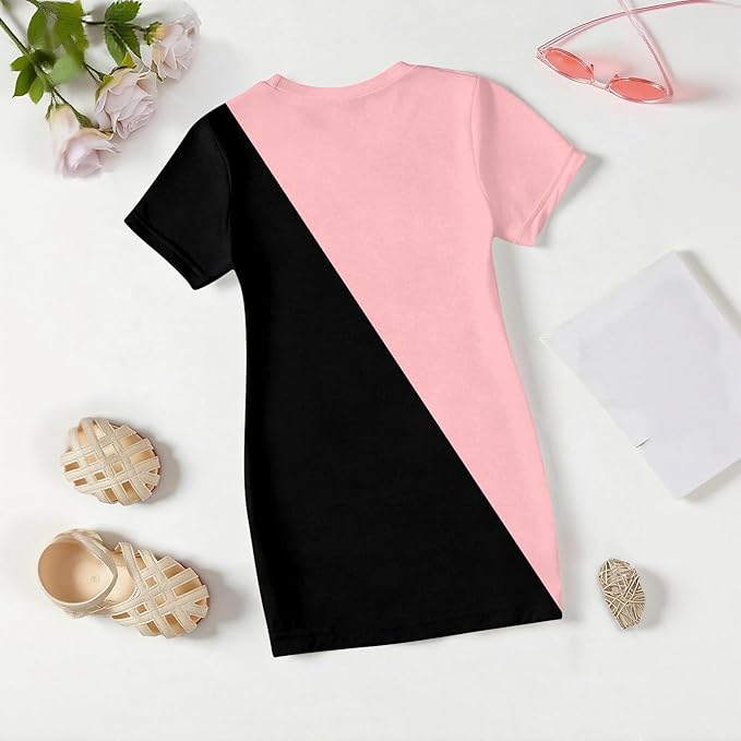 Girl's Anime K-POP Graphic Long Dress T-Shirt - Casual Loose Fit Short Sleeve Top