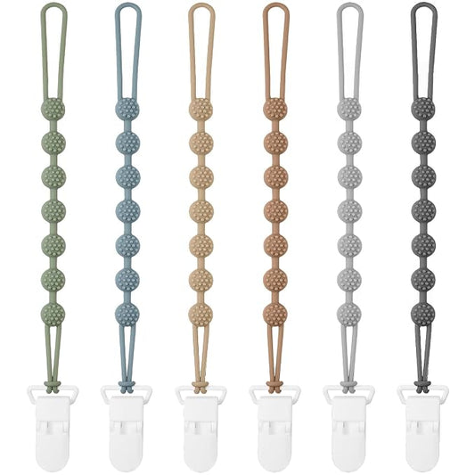 Eascrozn 6 Pack Silicone Pacifier Clip with One-Piece Design for Baby Boys and Girls, BPA Free Soft Flexible Binky Clips with Texture for Baby Essentials
