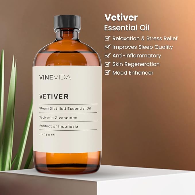VINEVIDA Vetiver Essential Oil 16 oz - Undiluted for Candle Making, Soap Making