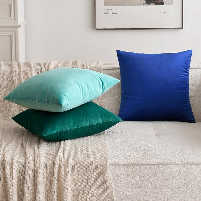 MIULEE Velvet Throw Pillow Covers 18x18 Inch Pack of 2 Royal Blue | Soft Solid Decorative Pillow Covers, Modern Luxury Home Decor, for Couch Chair Sofa Bedroom Livingroom