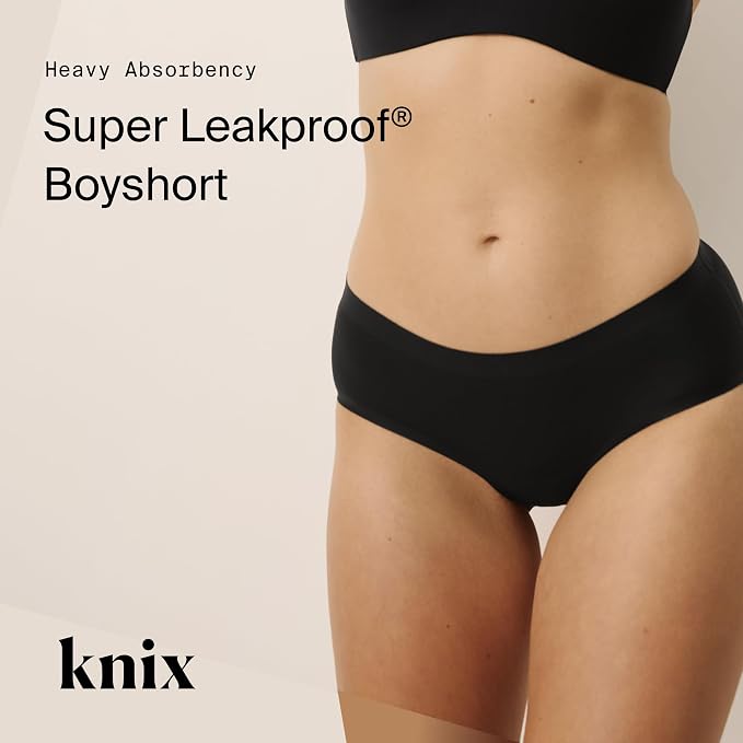 KNIX Women Leakproof Period Underwear Boyshort – Heavy Flow Protection, Absorbs 4–7 Super Tampons