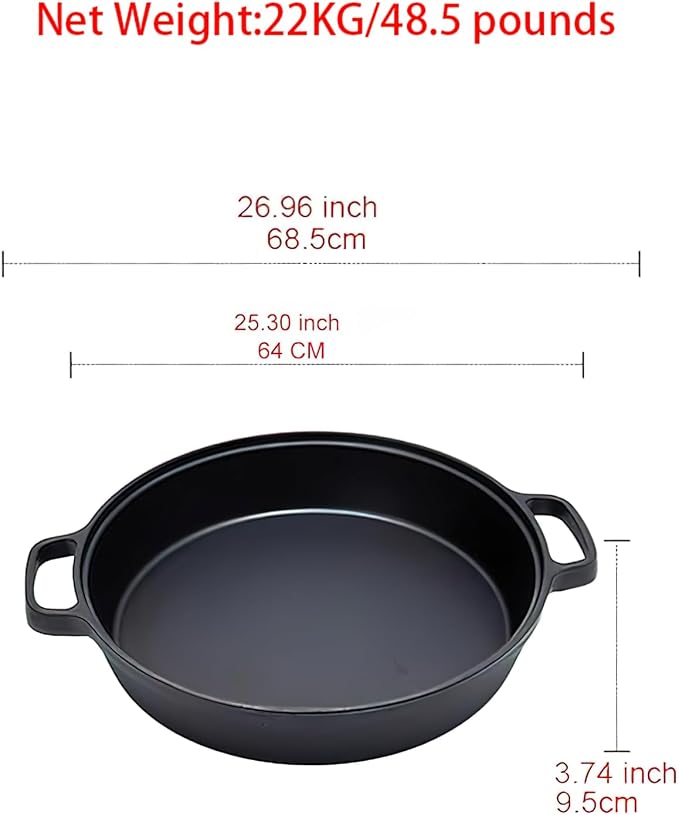LI-GELISI Deepened flat-bottom cast iron frying pan, double-handle thickened uncoated old-fashioned iron pot, pancake and steak frying household multi-purpose large iron pot (25 inch)