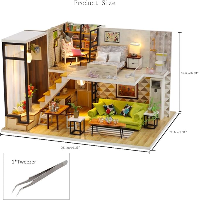MAGQOO Miniature House Kit DIY Miniacture Dollhouse Kits with Furniture and LED 1:24 Wooden Dollhouse Kit (Romantic Nordic)