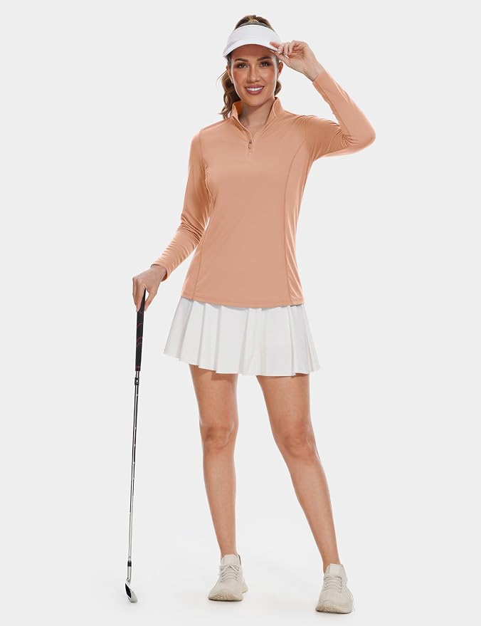 TACVASEN Women's Quarter Zip Pullover Golf Shirts UPF 50+ Long Sleeve Sun Shirts UV Protection Workout Tops