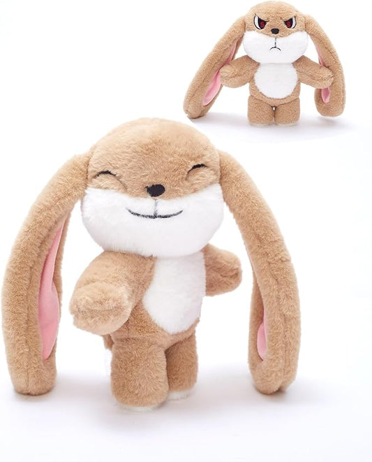 Bunny Plush Toy Stuffed Animal Funny Rotating Head Rabbit Plush Pillows Toy Cute Sensory Soft Stuffed Animals Doll That Show Your Mood Stuffed Bunny For Easter Christmas Birthday Gift，11in(Khaki)