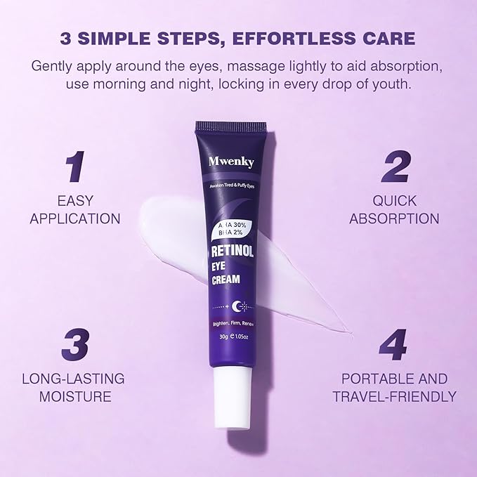 Retinol Eye Cream for Dark Circles and Puffiness, Anti-Aging Under Eye Cream with Hyaluronic Acid, Peptides & Caffeine, Helps Reduce Eye Bags, Smooth Wrinkles and Fine Lines, Hydrating Eye Treatment