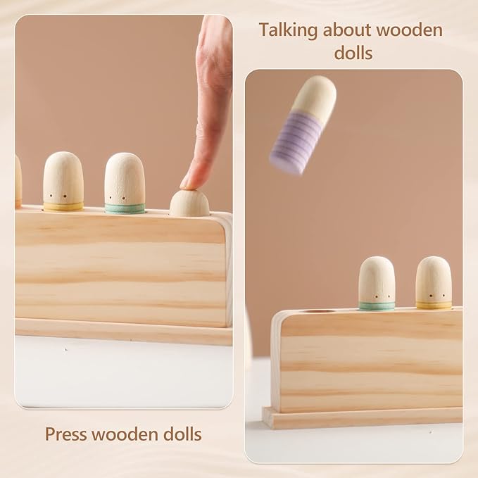 Pop Up Toy Multicolor Puppets | Wooden Color Sorting | STEM Montessori Color Matching Toys | Preschool Learning Educational Toys Gifts for Kids Boys Girls Ages for 3+ Years (Neutral Colours)