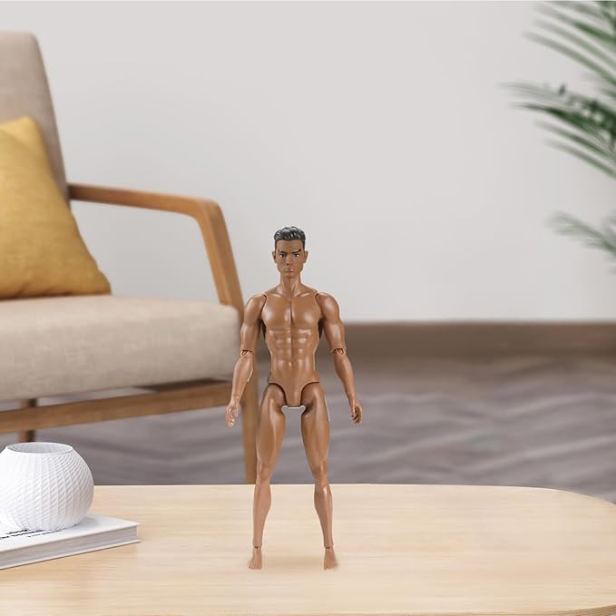 1/6 Scale Action Figure Multi Jointed Posable Male Muscular Action Figure Body with Head for Display Doll Collection, Brown Body Custom Figures Blank