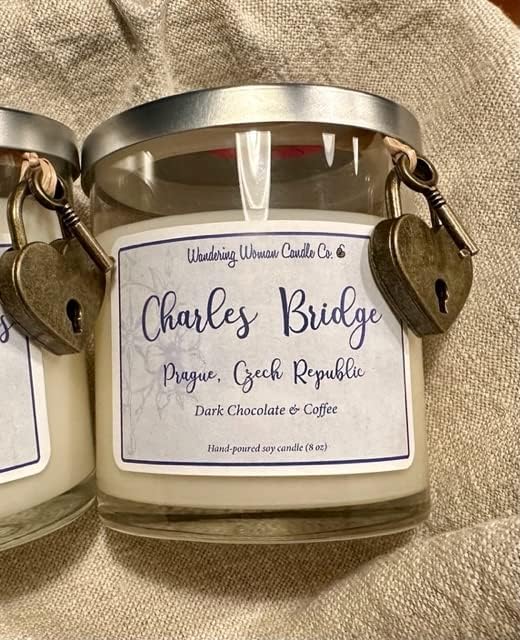 Wandering Woman Candle Company 8 oz Soy Wax Candle (Charles Bridge, Prague: Dark Chocolate & Coffee)