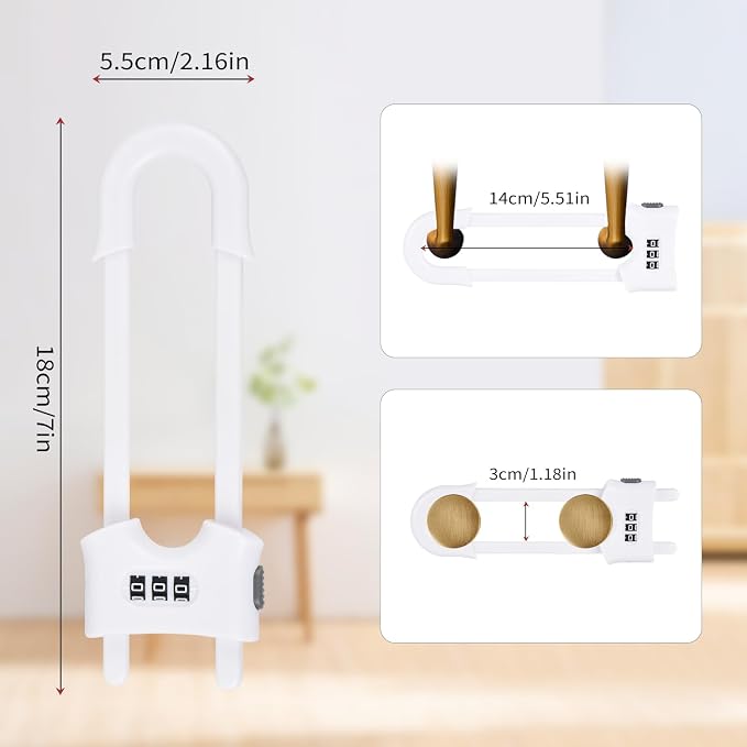 4 Pack U-Shaped Sliding Cabinet Locks Multifunctional Child Safety Lock Adjustable Baby Proof Clips for Home Cabinets Refrigerator Doors Cabinet Knobs and Window Handles (White)