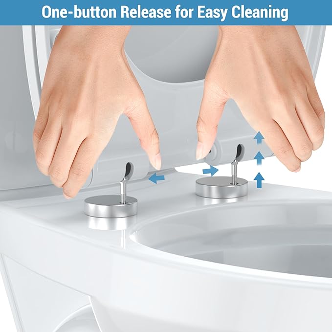 Elongated Toilet Seat Cover – PP Locking Hinge Toilet Seat with Flat Lid, White Slow Close Design for Standard Elongated Toilets, Durable & Easy to Clean