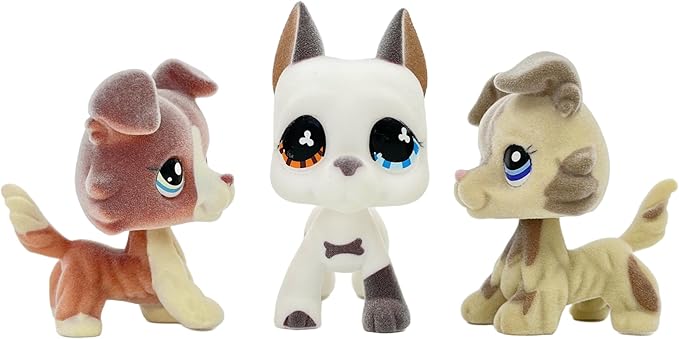 3pcs/Set Custom Flocked Pet Shop Toys Short Hair Cat Kitten Collie Great Dane Cocker Spaniel Dachshund Puppy Dog OOAK Compatible with LPS (#2210 and 577 and 1542)