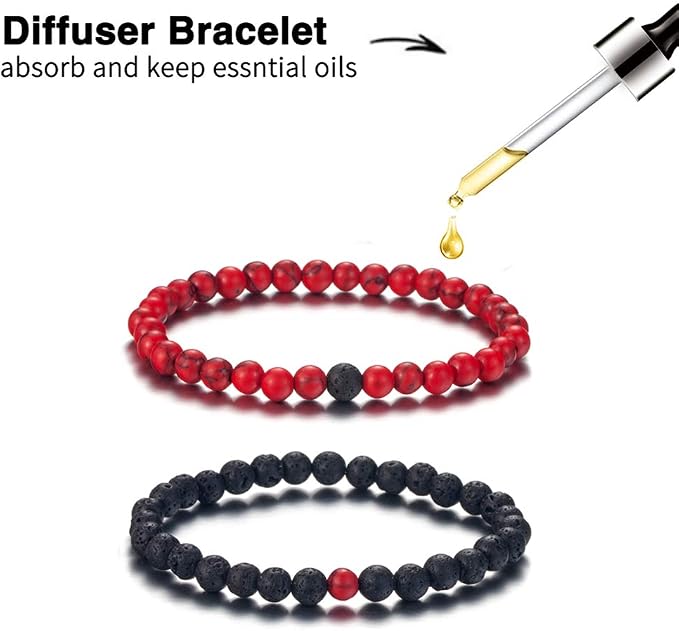 Softones 6MM Lava Rock Aromatherapy Anxiety Essential Oil Diffuser Beads Bracelet for Women Men,Friendship Couples Gifts Natural Stone Bracelets