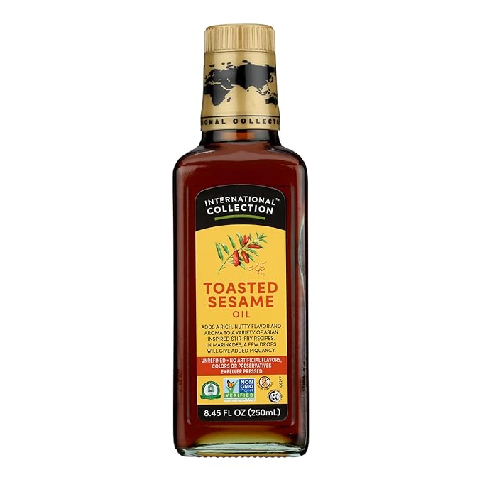 International Collection Toasted Sesame Oil, 8.45 fl oz (Pack of 1) | Expertly Sourced, Quality Oils | NonGMO Project Certified, No Artificial Flavors, Gluten Free, Vegan, Kosher & Halal Approved