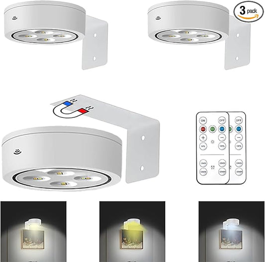 MIOBLUE 3Pack Picture Light Battery Operated Painting Lights, Wireless Magnetic Display Art Light with Remote Controls,Dimmable Timer Portrait Light for Art Frame Artworking,Wall Decor Puck Light