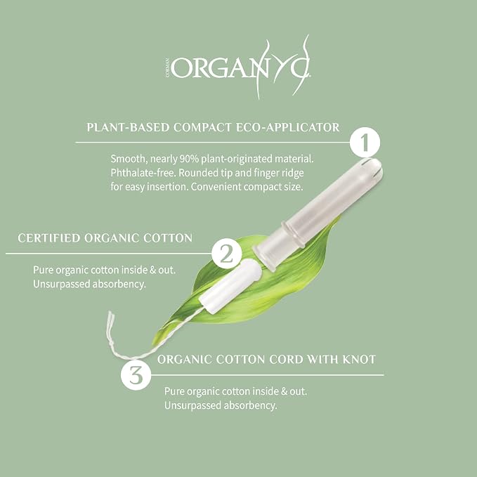 Organyc 100% Certified Organic Cotton Tampons, Plant-Based Eco-Applicator, Regular Flow+Super Flow Bundle, 16 Count (Pack of 6 Mixed)