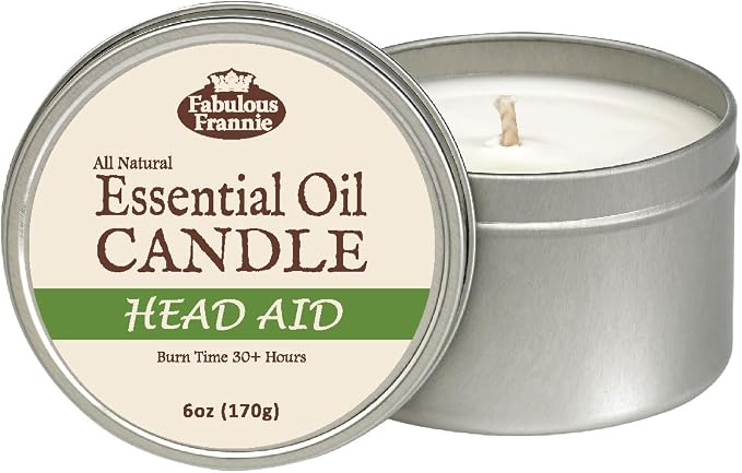 Fabulous Frannie All Natural Aromatherapy Soy Candle Travel tin Made with Pure Essential Oils 100 Hours Burn time 6oz (Head Aid)