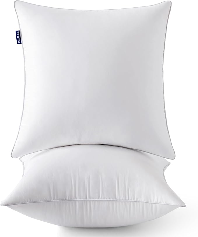 MIULEE Euro 26 x 26 Pillow Inserts (Set of 2) -Decorative Throw Pillows for Couch Sofa with 100% Cotton Covers