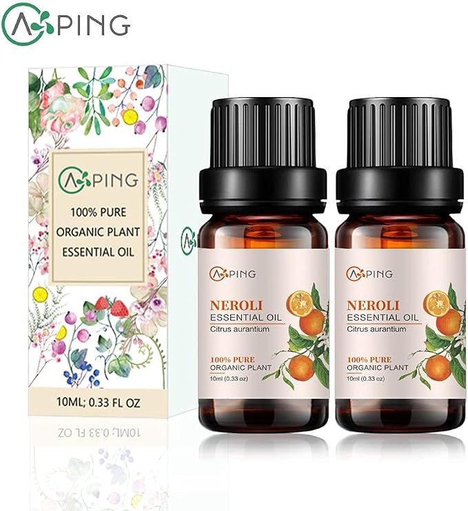 2-Pack Neroli Essential Oil - 100% Pure Organic Natural Plant (Citrus aurantium) Neroli Oil for Diffuser, Aroma, Spa, Massage, Yoga, Perfume, 2x10ML