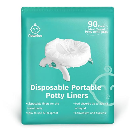 Newnice 90 Packs Disposable Potty Liners with 200ML Absorbent Pads, Travel Toilet Refill Bags Compatible with OXO Tot 2-in-1 Go Potty, Fits Most Toddler & Kids Potty Chairs for Training
