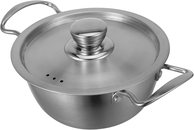 SHOWERORO Korean Ramen Noodle Pot Stainless Steel Soup Pot Dual Handles for Seafood and Pasta Cooking and Easy to Clean for Family Gatherings