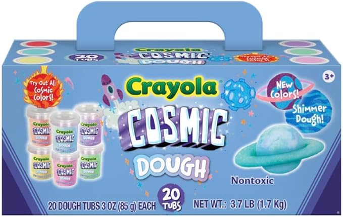 Crayola Cosmic Dough Modeling Compound 20-Pack x 3oz Cans - Special Effects Party Favors, Gifts, School - Sparkly Non-Toxic Play for Creativity and Skill Building, Ages 2+ / Preschool