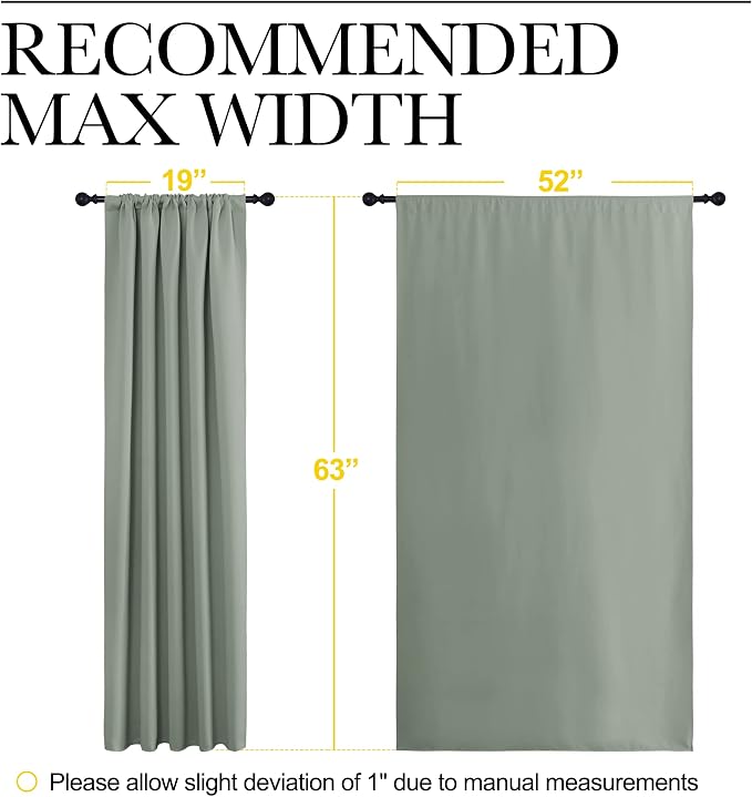 NICETOWN Window Curtains Blackout Drapes - Thermal Insulated Solid Rod Pocket Blackout Curtains/Draperies for Living Room (Greyish Green, One Pair, 52 by 63-Inch)
