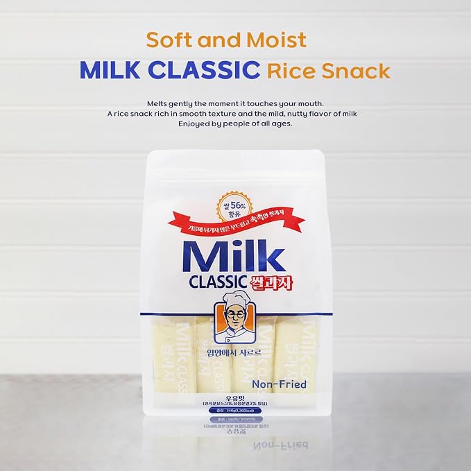 Milk Classic Korean Rice Snack 2-Pack – milk, Banana, Cheese, Egg & Melon Flavors, Crispy and Sweet Delicious Korean Treat (Milk)