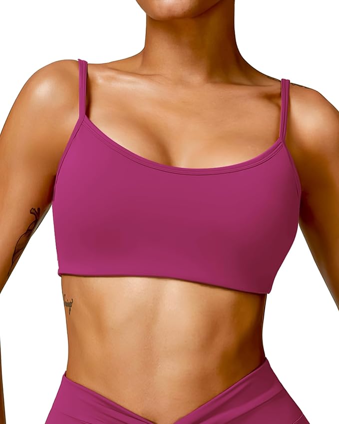QUOJIZY Sports Bras for Women Open Back Workout Tops for Women Yoga Bra Spaghetti Straps Twist Back