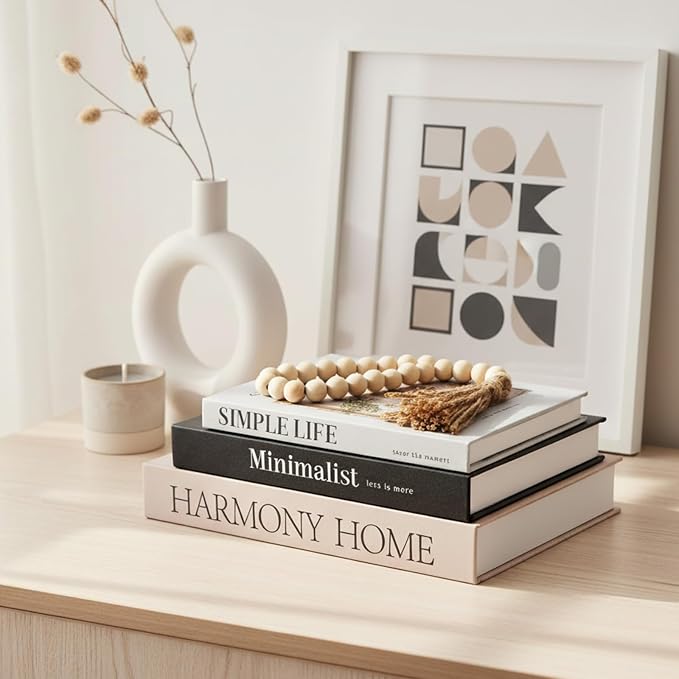 TwoDays Beautiful Coffee Table Books, Neutral Fashion Decorative Books for Home Bookshelf, Modern Room Decor Aesthetic, Fake Faux Book Storage Boxes for Decoration (Set of 3)