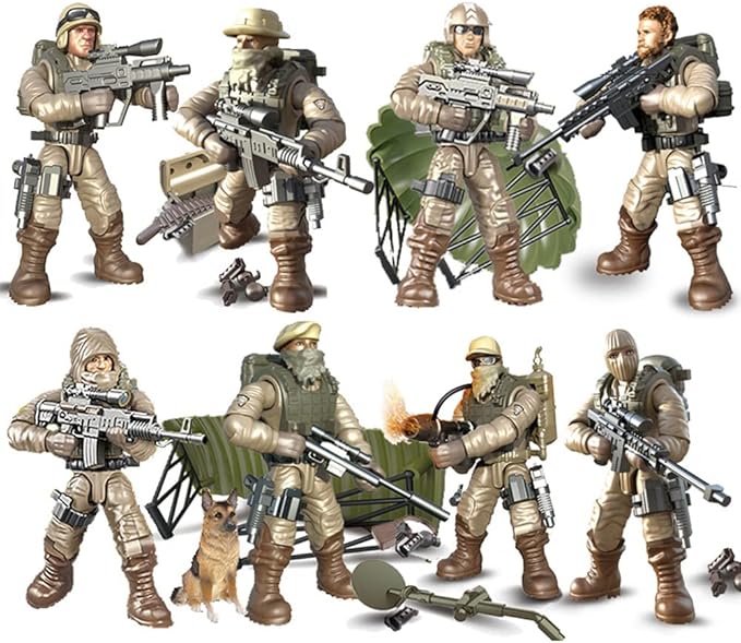 Special Forces Mini Military Action Figure with Weapons and Accessories Building Blocks Playset, 8 PCS 1:36 Scale Army Men Figure, Multiple Movable Joints, Best Gift for Kids 8 9 10