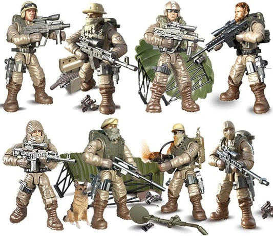 Special Forces Mini Military Action Figure with Weapons and Accessories Building Blocks Playset, 8 PCS 1:36 Scale Army Men Figure, Multiple Movable Joints, Best Gift for Kids 8 9 10